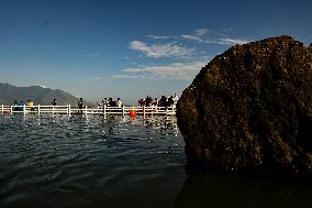 Wular View Point Submerged Due To Increase In Water Level