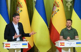 Spanish PM And Ukrainian President Give A Joint Press-conference In Kyiv, Amid Russia's Invasion Of Ukraine.