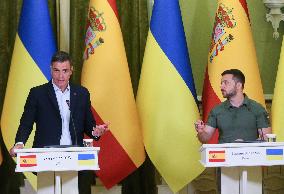 Spanish PM And Ukrainian President Give A Joint Press-conference In Kyiv, Amid Russia's Invasion Of Ukraine.