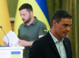 Spanish PM And Ukrainian President Give A Joint Press-conference In Kyiv, Amid Russia's Invasion Of Ukraine.