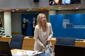 Giorgia Melonia Prime Minister Of Italy At The European Council