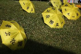 Display Of Yellow Umbrellas Paying Homage To The Hong Kong Umbrella Movement