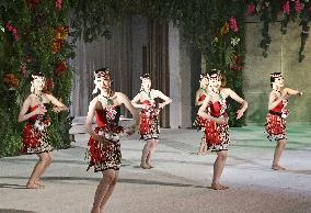 Hula debutantes at Hawaii-themed park in Japan