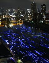 Osaka river lit up blue