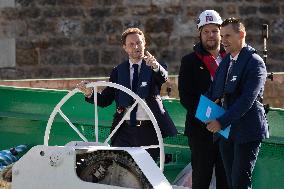 First truss delivered to Notre Dame by a barge cruises along the Seine - Paris