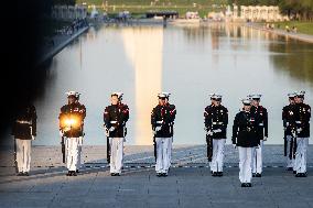 US Marine Corps sunset parade at the Lincoln Memorial