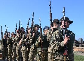 Training Session And Test Of New Military Uniforms Designed For Women Outside Of Kyiv, Amid Russia's Invasion Of Ukraine.