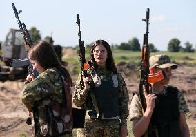 Training Session And Test Of New Military Uniforms Designed For Women Outside Of Kyiv, Amid Russia's Invasion Of Ukraine.