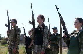 Training Session And Test Of New Military Uniforms Designed For Women Outside Of Kyiv, Amid Russia's Invasion Of Ukraine.