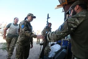 Training Session And Test Of New Military Uniforms Designed For Women Outside Of Kyiv, Amid Russia's Invasion Of Ukraine.