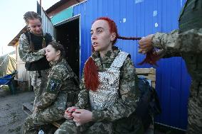 Training Session And Test Of New Military Uniforms Designed For Women Outside Of Kyiv, Amid Russia's Invasion Of Ukraine.