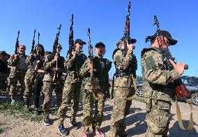 Training Session And Test Of New Military Uniforms Designed For Women Outside Of Kyiv, Amid Russia's Invasion Of Ukraine.