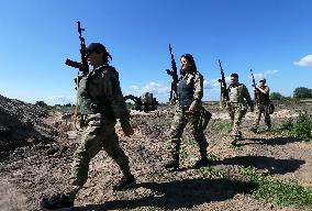 Training Session And Test Of New Military Uniforms Designed For Women Outside Of Kyiv, Amid Russia's Invasion Of Ukraine.