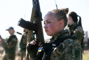 Training Session And Test Of New Military Uniforms Designed For Women Outside Of Kyiv, Amid Russia's Invasion Of Ukraine.