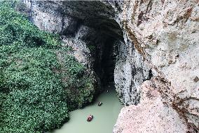 Tourists Cross The Hidden River By Boat To Escape The Heat in Chongqing