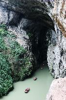 Tourists Cross The Hidden River By Boat To Escape The Heat in Chongqing