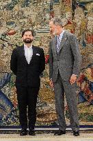 King Felipe VI receives the President of the Republic of Chile, Gabriel Boric