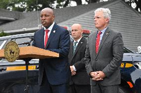 Press Conference As A Suspect Arrested In Gilgo Beach Serial Killings In Massapequa Park, Long Island, New York