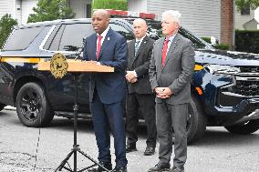 Press Conference As A Suspect Arrested In Gilgo Beach Serial Killings In Massapequa Park, Long Island, New York