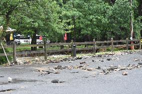 Severe Weather And Flooding Causes Road Buckling And Damage Throughout Warren County, New Jersey