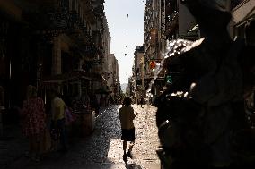 Street Scenes In Athens, Greece, During The Heat Wave "Kleon"