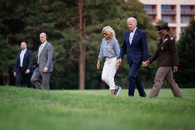 Bidens Arrive In Washington After Camp David Travel