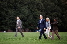 Bidens Arrive In Washington After Camp David Travel