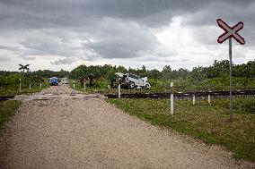 Crash between car and train