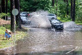 Enormous puddle after heavy rain