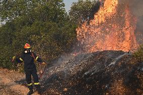 Wildfire Rages In Saronida Near Athens