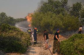 Wildfire Rages In Saronida Near Athens