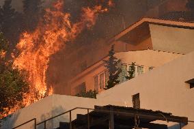 Wildfire Rages In Saronida Near Athens