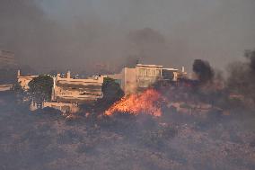 Wildfire Rages In Saronida Near Athens