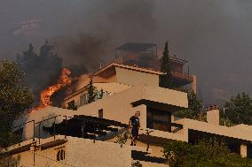 Wildfire Rages In Saronida Near Athens