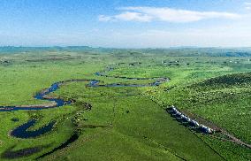 Winding Mogoler River on The Grassland in Hulunbuir