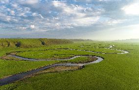 Winding Mogoler River on The Grassland in Hulunbuir