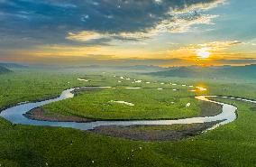 Winding Mogoler River on The Grassland in Hulunbuir