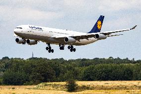 Lufthansa Airbus A340 Landing At Eindhoven Airport