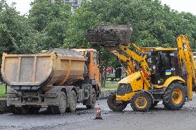 Repair works on Slavy Boulevard in Dnipro