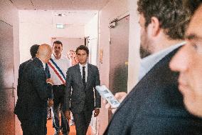 Gabriel Attal Visit To Regionale Du Premier Degre (ERPD) School - La Verrieres
