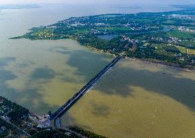 Hongze Lake Sanhe Sluice Release Floodwater in Huai 'an, China