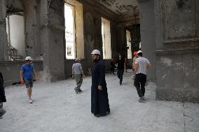 Removing rubble at Transfiguration Cathedral in Odesa