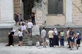 Removing rubble at Transfiguration Cathedral in Odesa