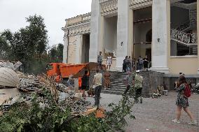 Removing rubble at Transfiguration Cathedral in Odesa