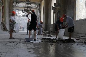 Removing rubble at Transfiguration Cathedral in Odesa