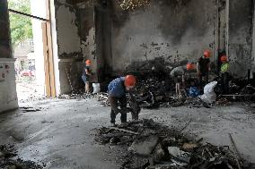 Removing rubble at Transfiguration Cathedral in Odesa