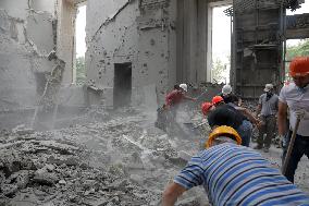 Removing rubble at Transfiguration Cathedral in Odesa