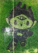 Hangzhou Asian Games Mascot Appears in A Rice Field in Hanghzou, China