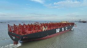The World Largest Newly Built Container Ship Towing Operation on the Yangtze River