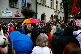 Solidarity Protest With Joanna 'You Will Never Walk Alone' In Krakow